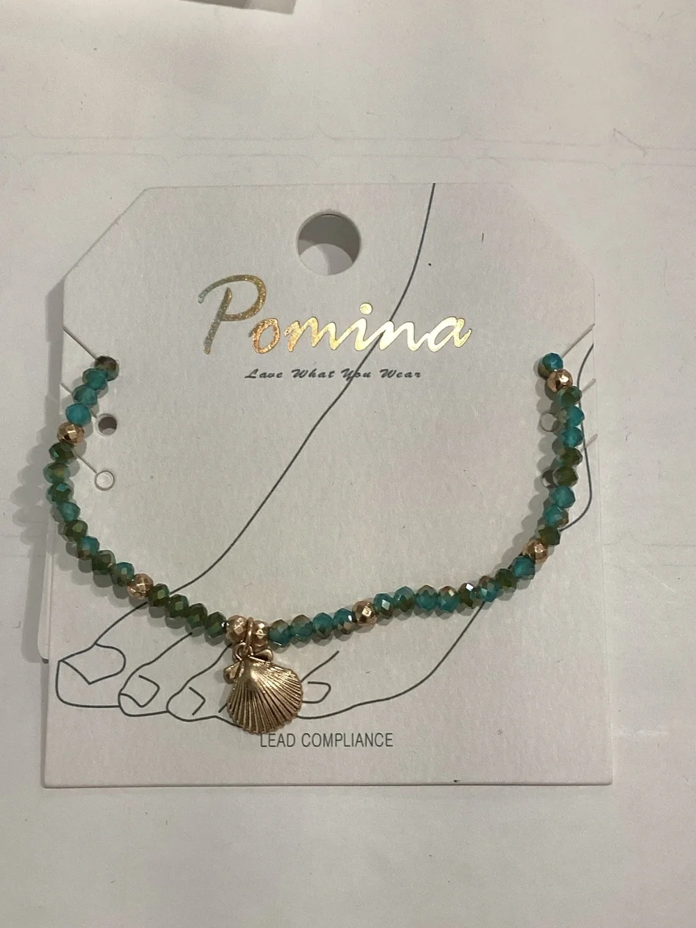 Turquoise Beaded anklet with Gold Shell Charm